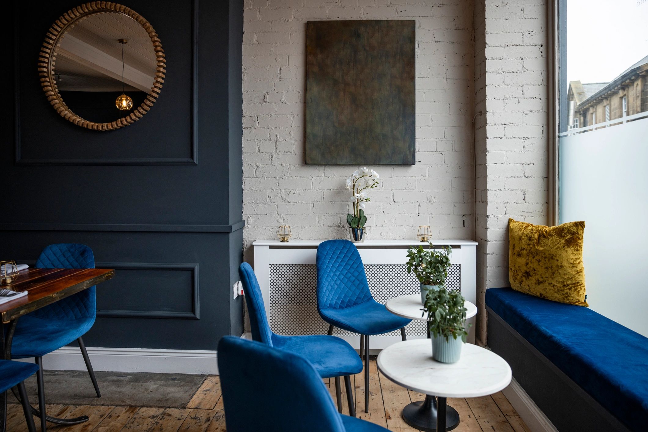 Commercial seating interior representing business upholstery services