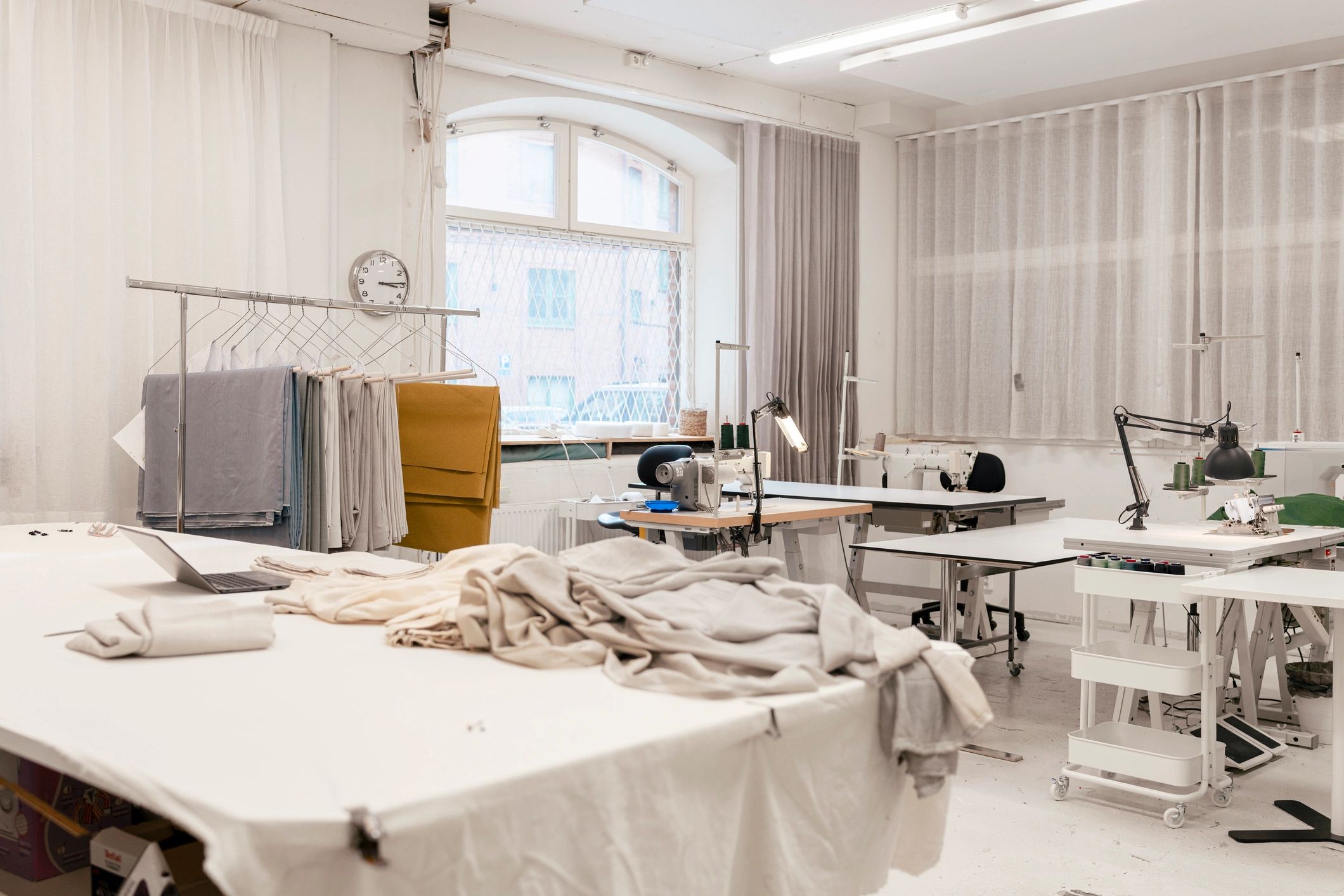 Fabric and upholstery workshop interior